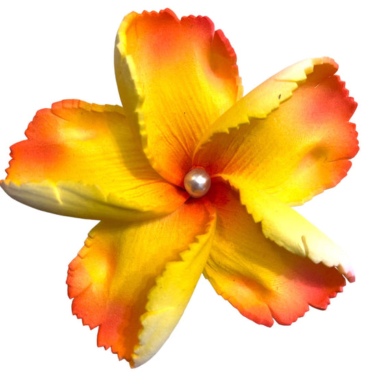 LELEI Plumeria Flower w/ Cream Pearl - Orange/Yellow